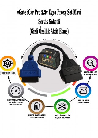 vGate İcarPro 2.3v Egea Uyumlu Arıza Tespit ve Özellik Aktif Etme Proxy Seti Mavi Servis Soketli
