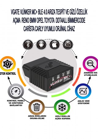 vGate vLinker MC+ Ford Bmw Reno Opel Gizli Özellik Açma, Arıza Tespit ve Kodlama Cihazı Ble 4.0 İos Android